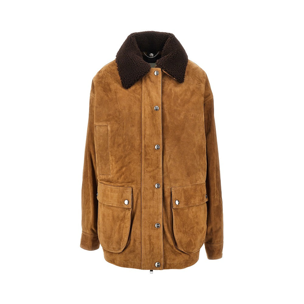 Suede leather parka coat with removable liner