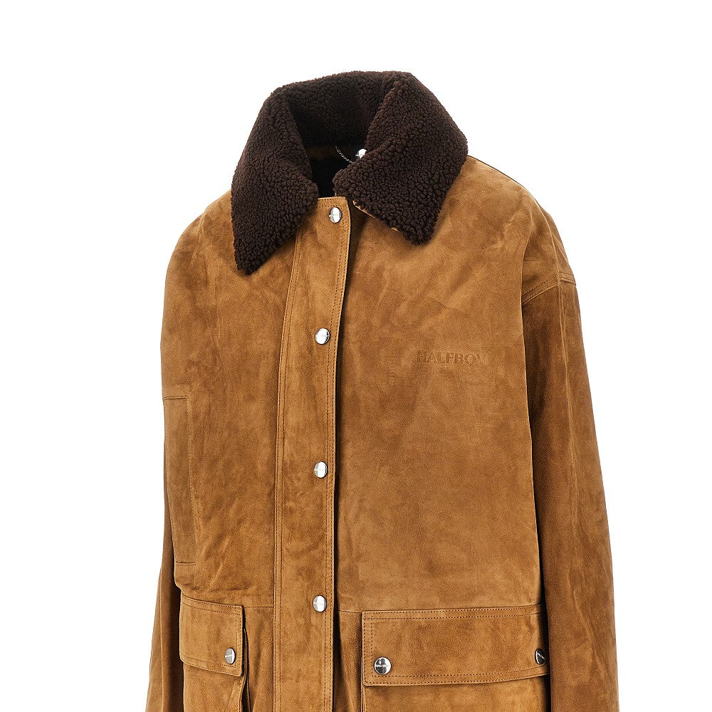 Suede leather parka coat with removable liner