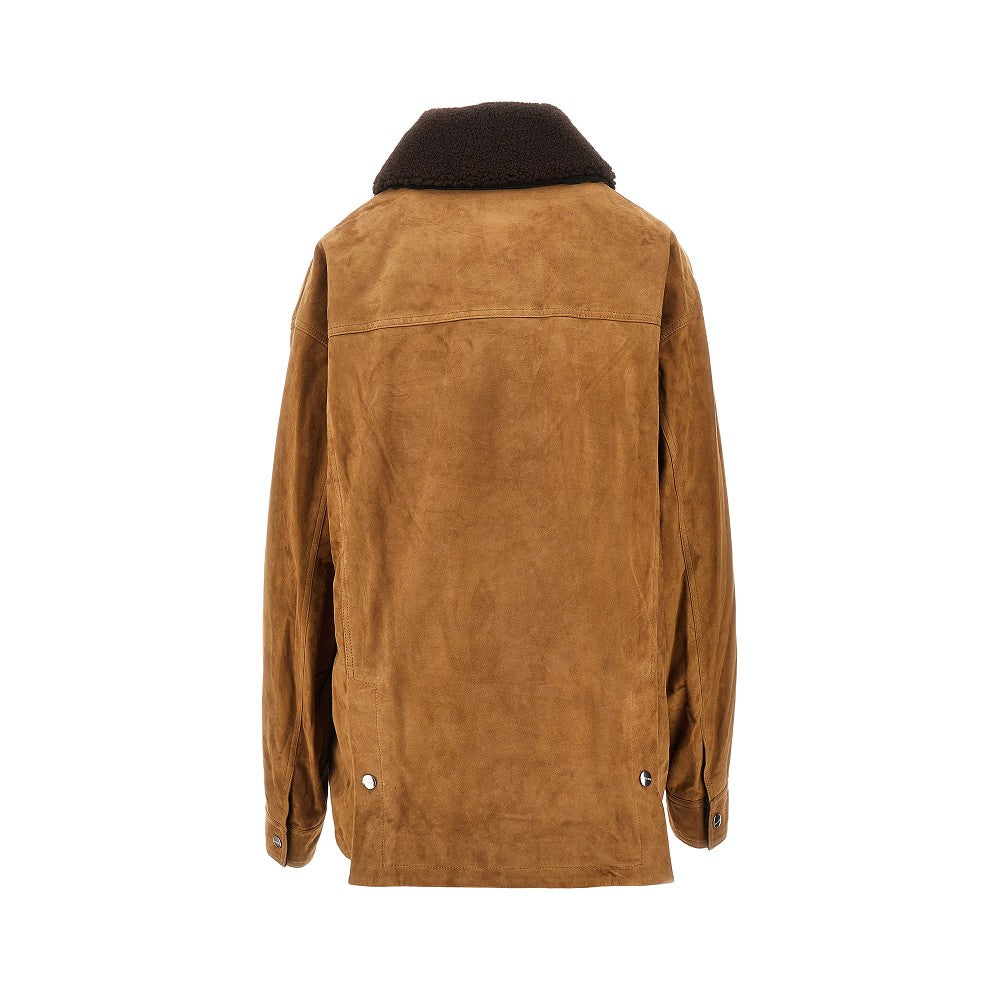 Suede leather parka coat with removable liner