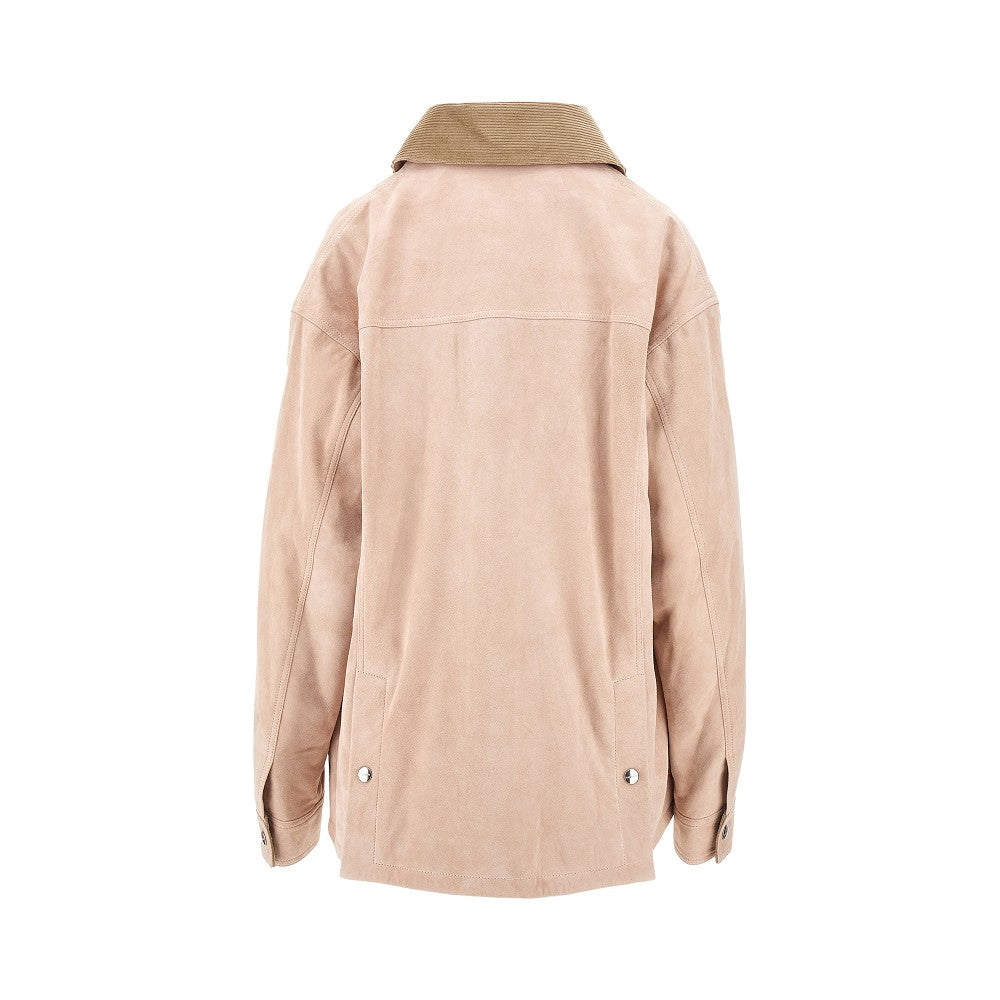 Suede leather parka jacket