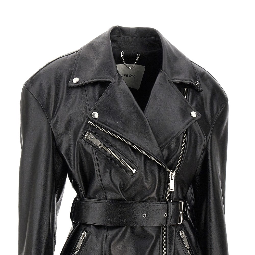 Giacca Biker oversize in pelle con cintura