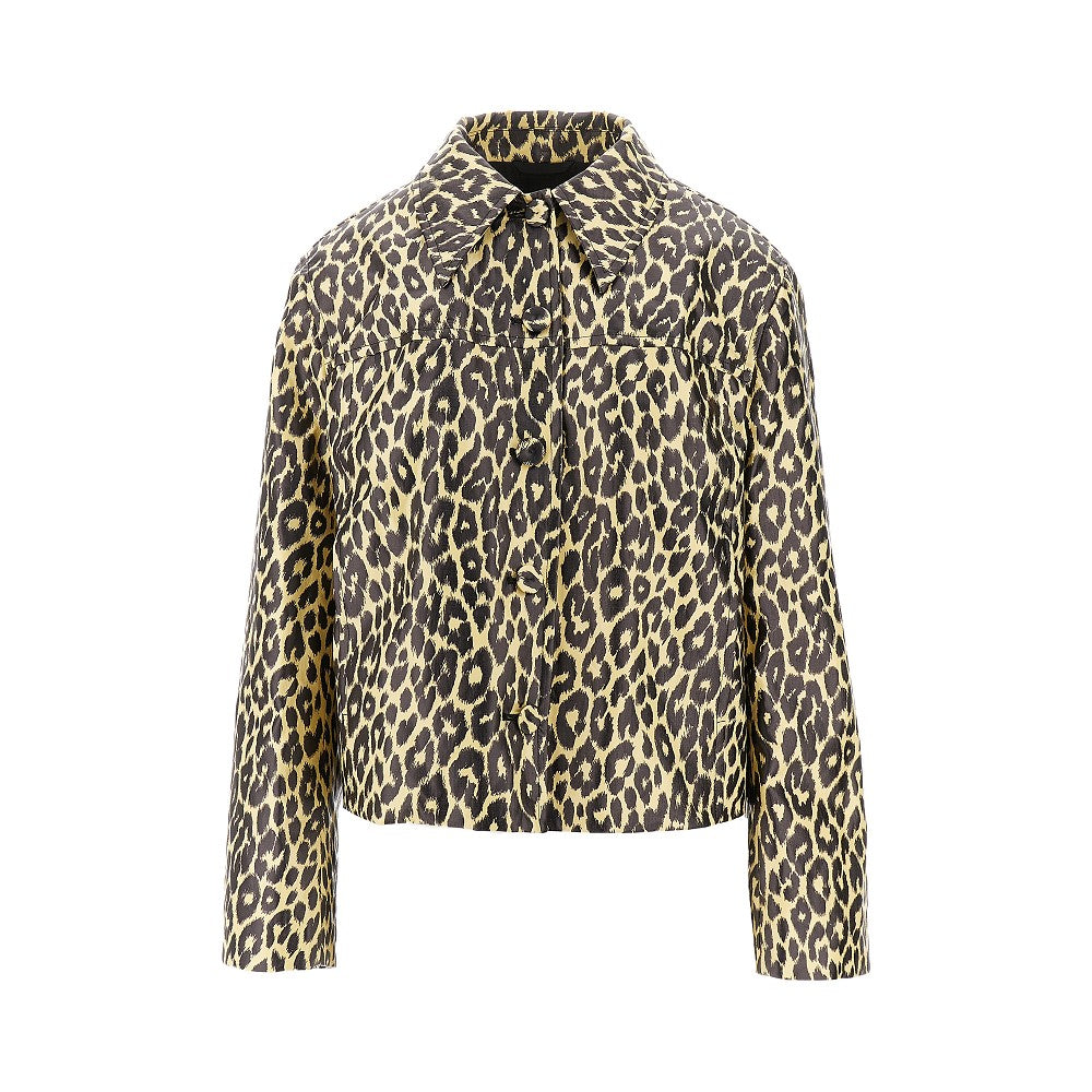 Leopard print coated linen jacket