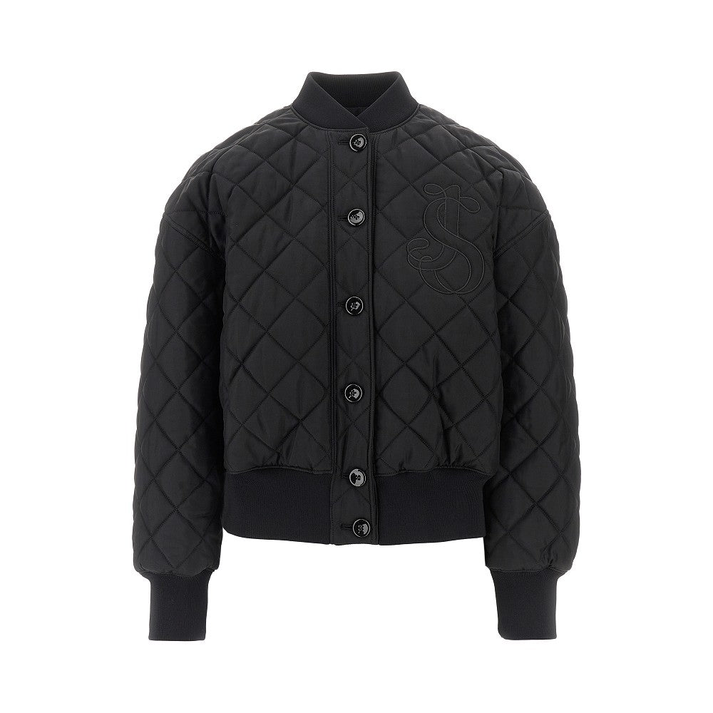 Diamond-quilted twill padded bomber jacket