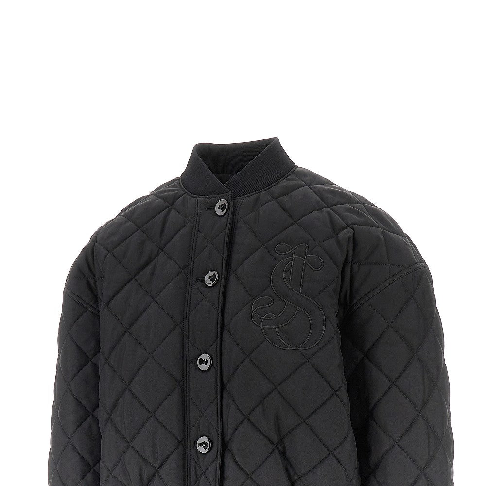 Diamond-quilted twill padded bomber jacket