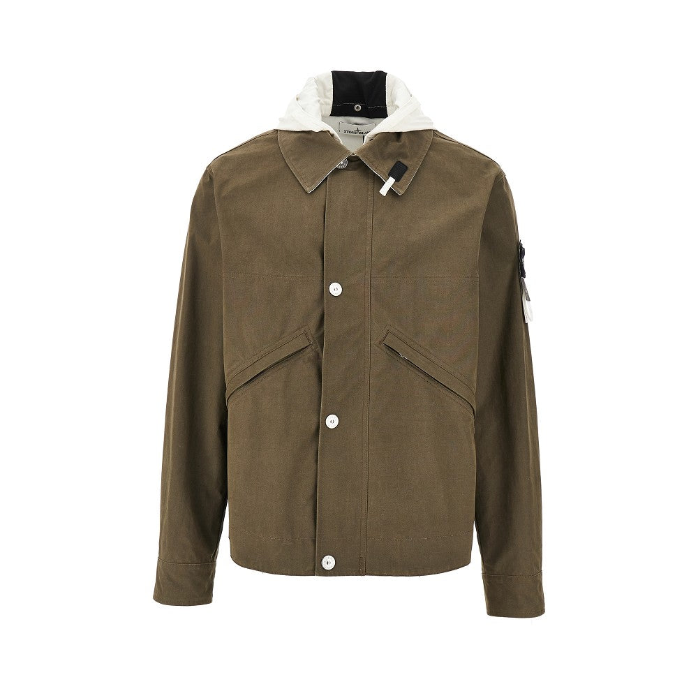 Resin treated canvas hooded jacket