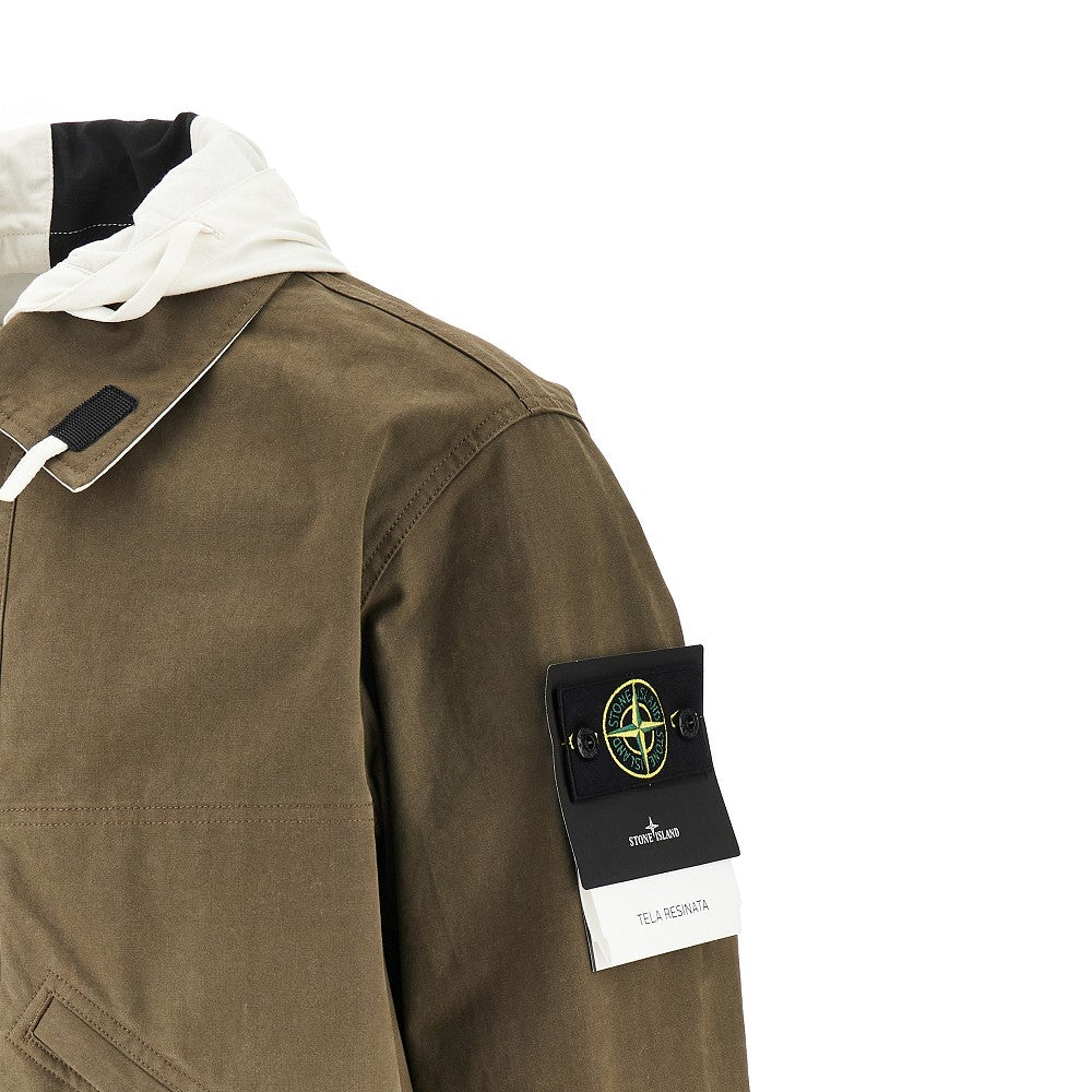 Resin treated canvas hooded jacket