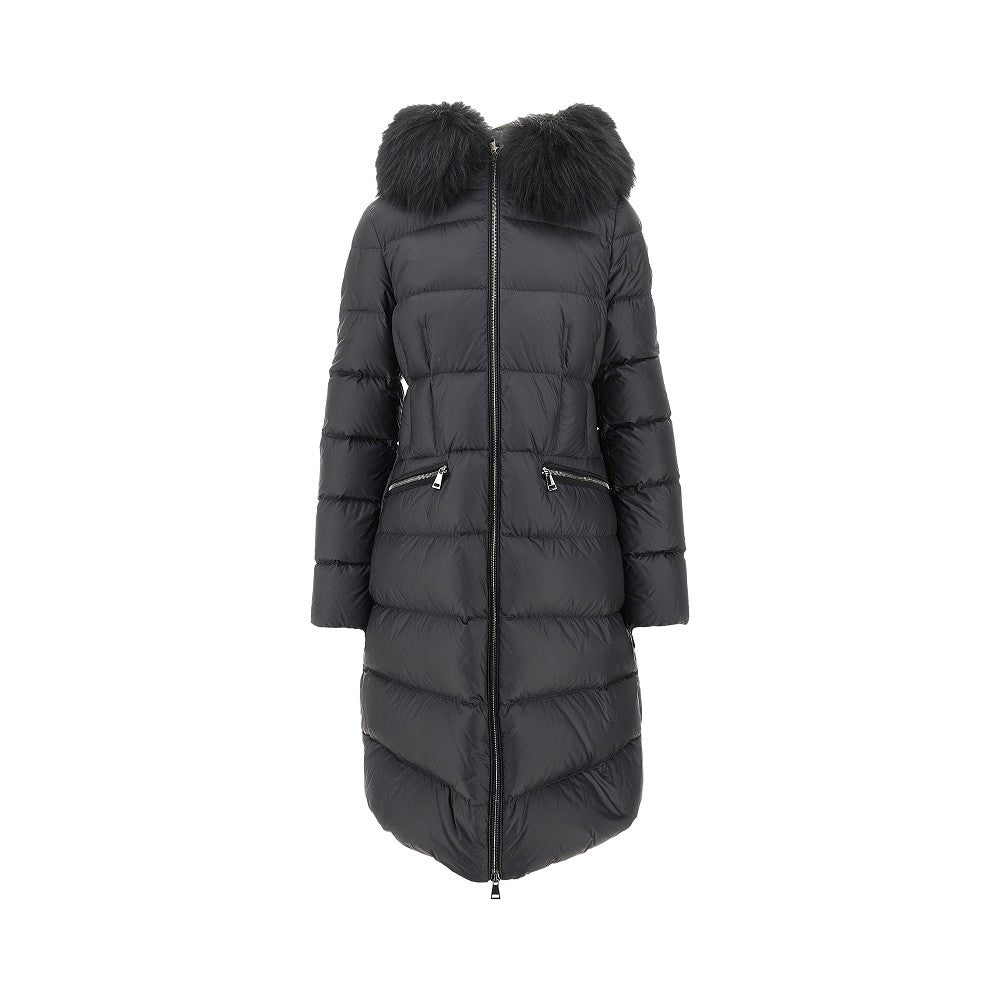 'Boedic' long down jacket with shearling trim