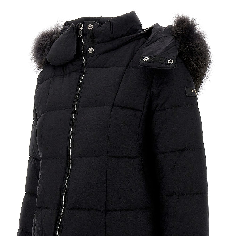 Short down jacket with fur hood trim