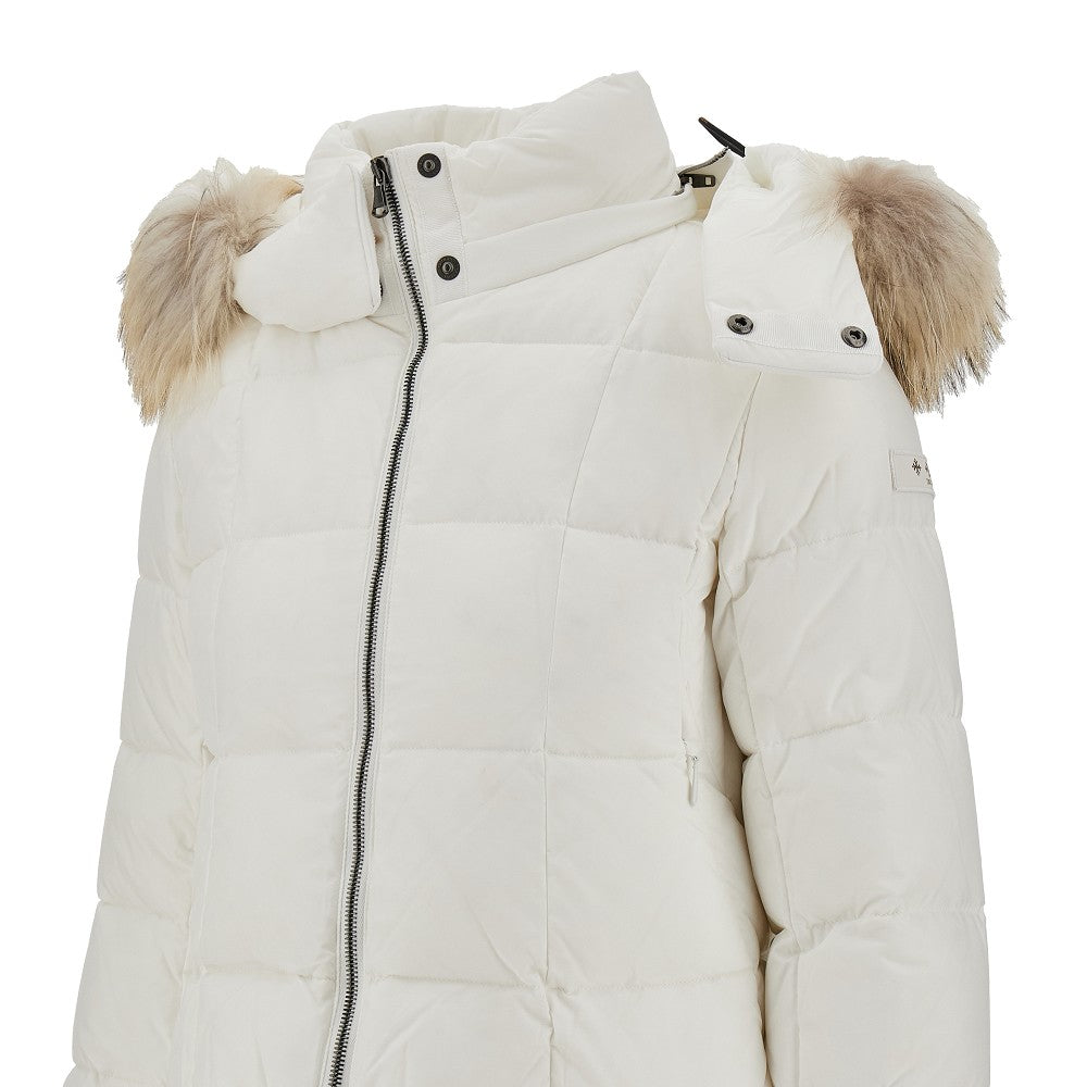 Short down jacket with fur hood trim