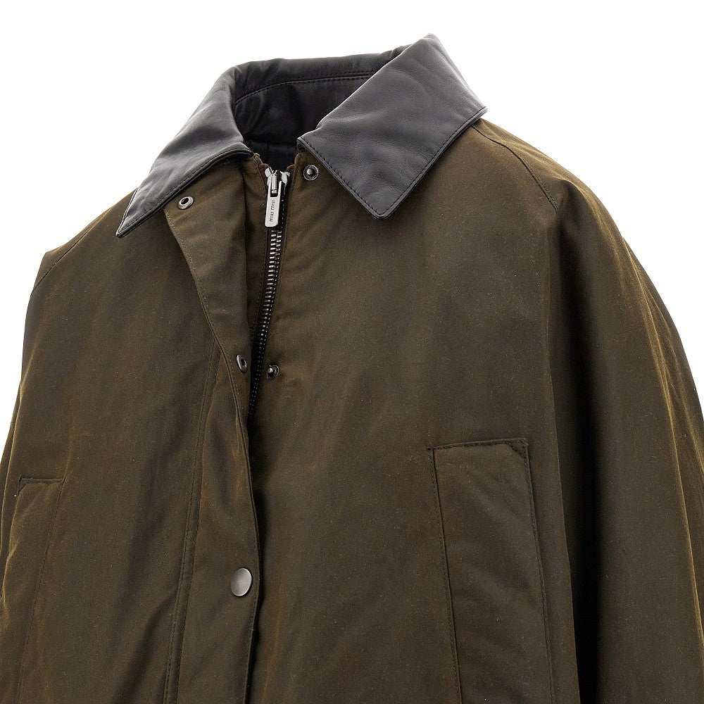 Waxed cotton jacket with leather collar