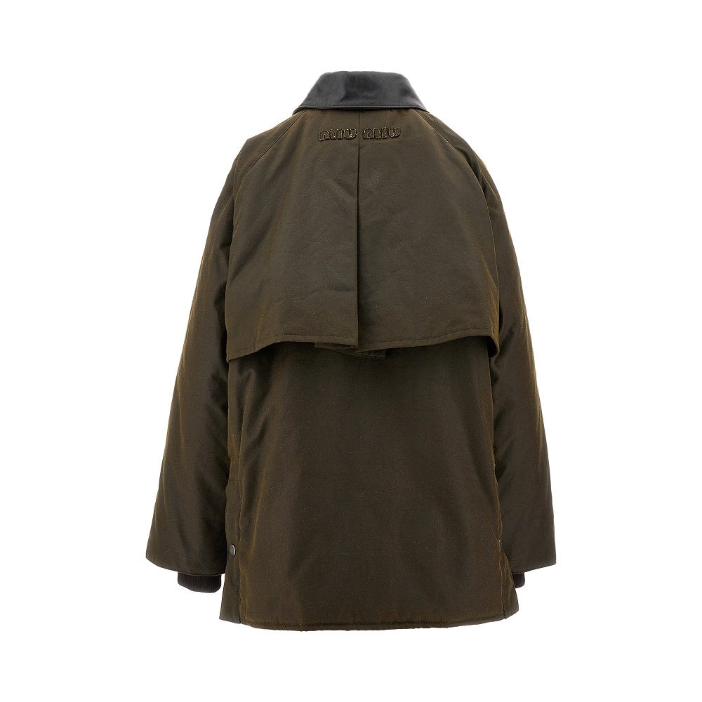 Waxed cotton jacket with leather collar