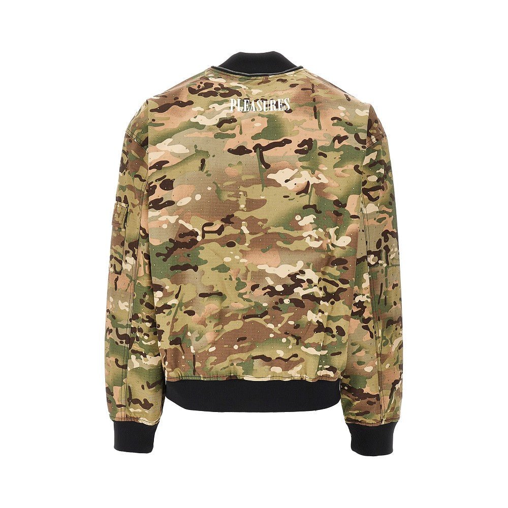 Bomber in cotone camouflage con strass