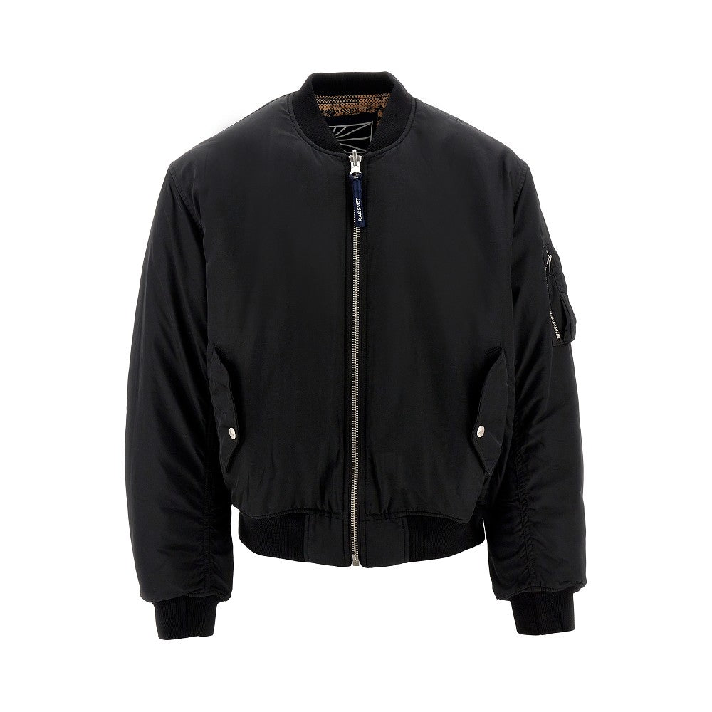 Padded nylon reversible bomber jacket
