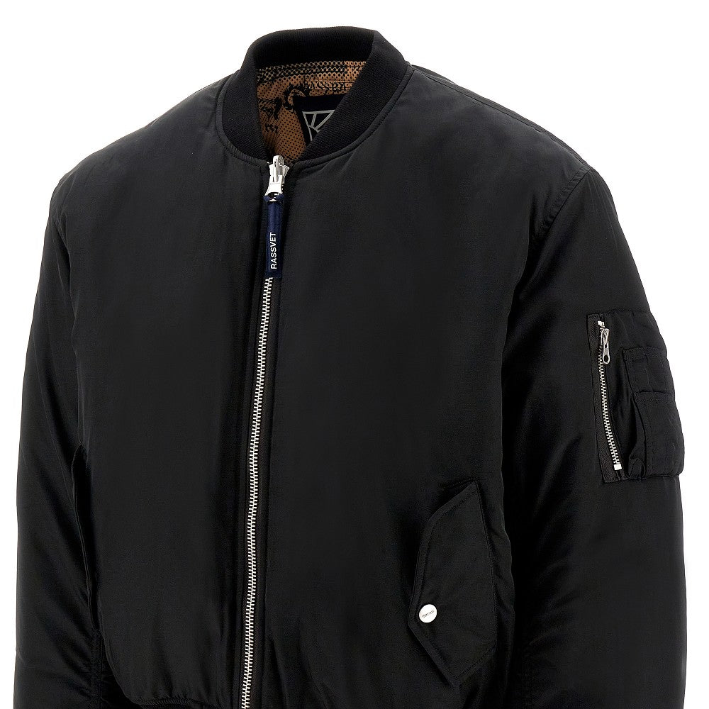 Padded nylon reversible bomber jacket