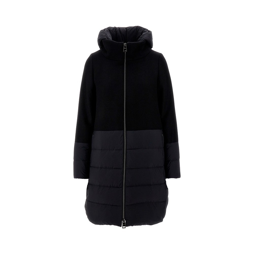 Cappotto bi-materiale in lana e nylon