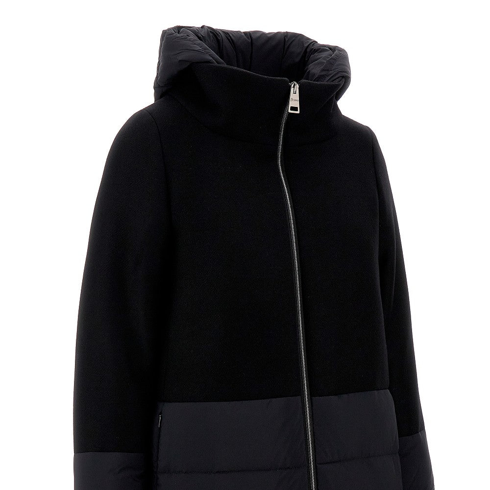 Cappotto bi-materiale in lana e nylon
