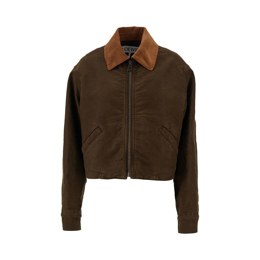 Canvas short jacket with corduroy collar