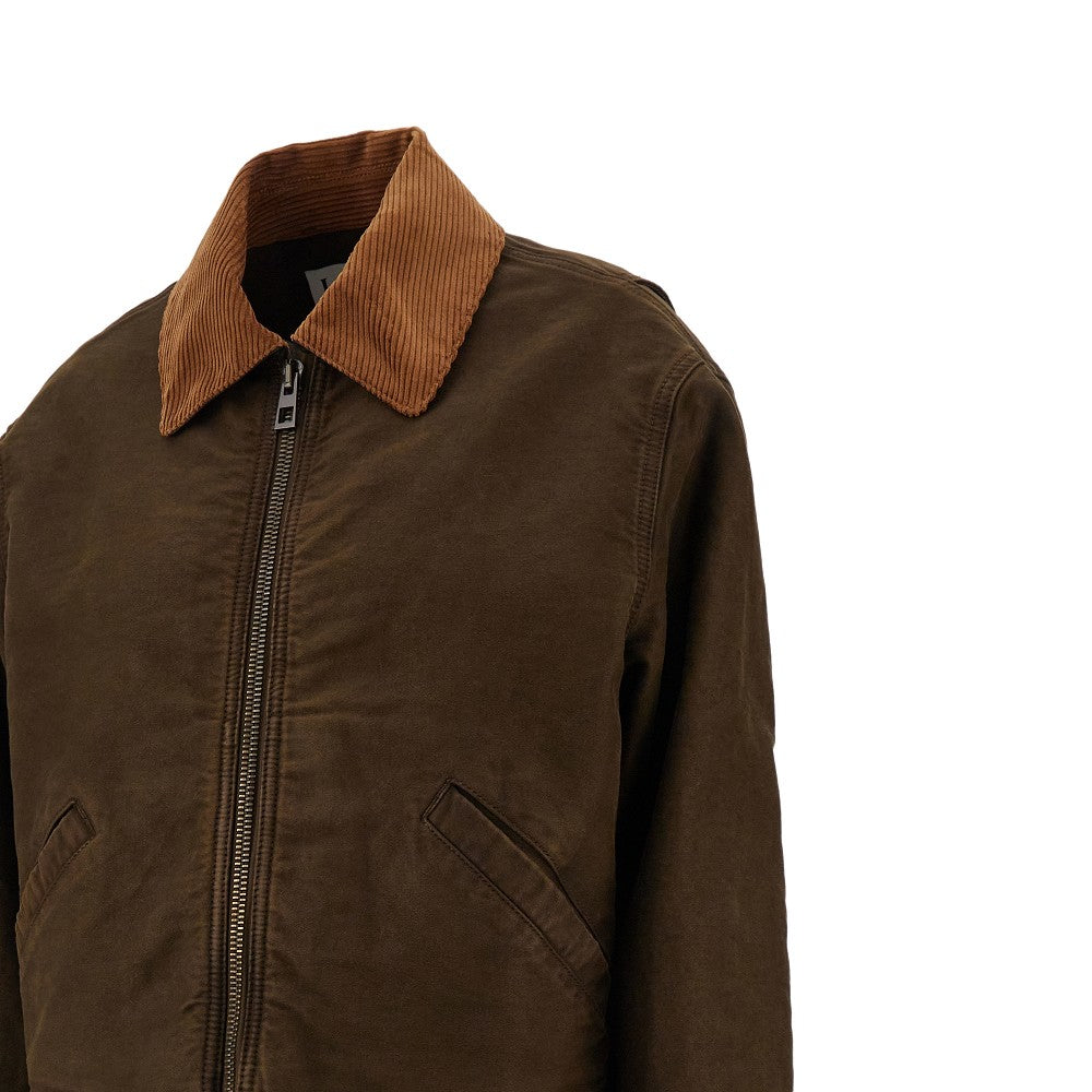 Canvas short jacket with corduroy collar
