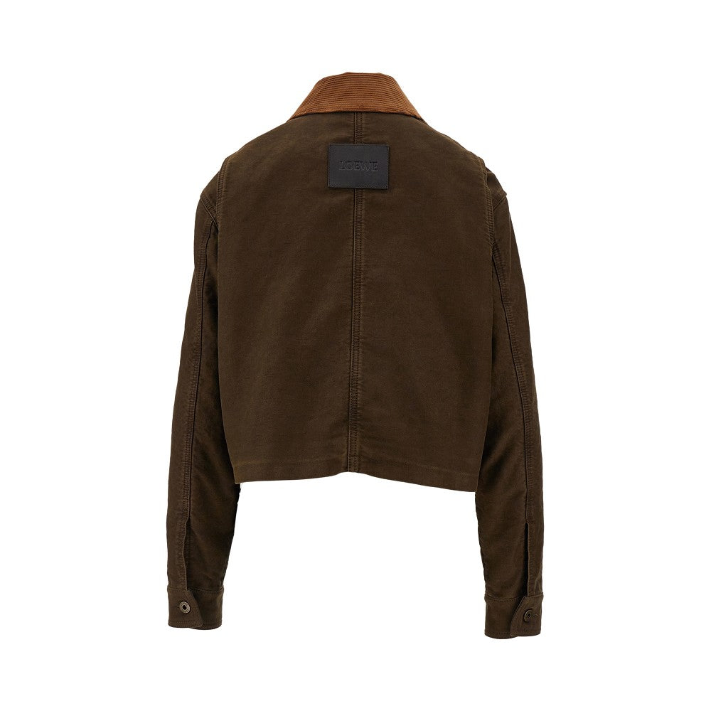 Canvas short jacket with corduroy collar