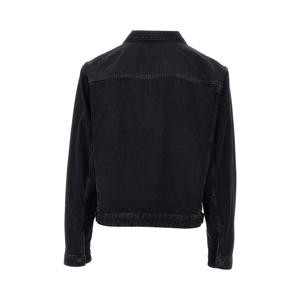 Oversized denim jacket with leather pocket