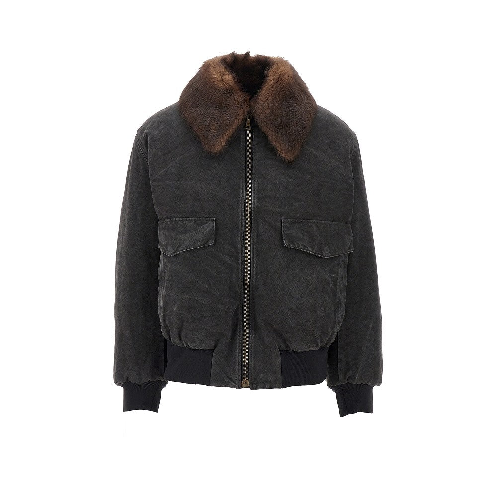 Bomber in tela con colletto in pelliccia