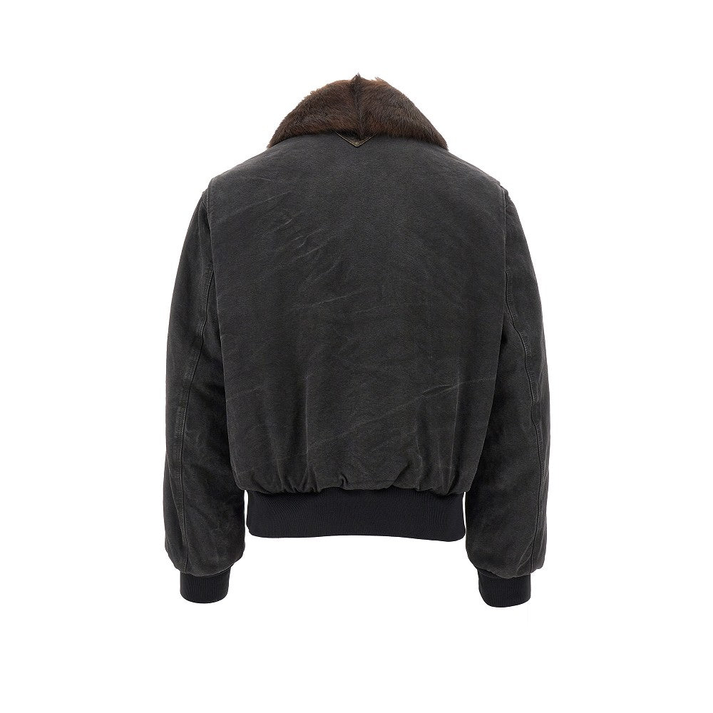Bomber in tela con colletto in pelliccia