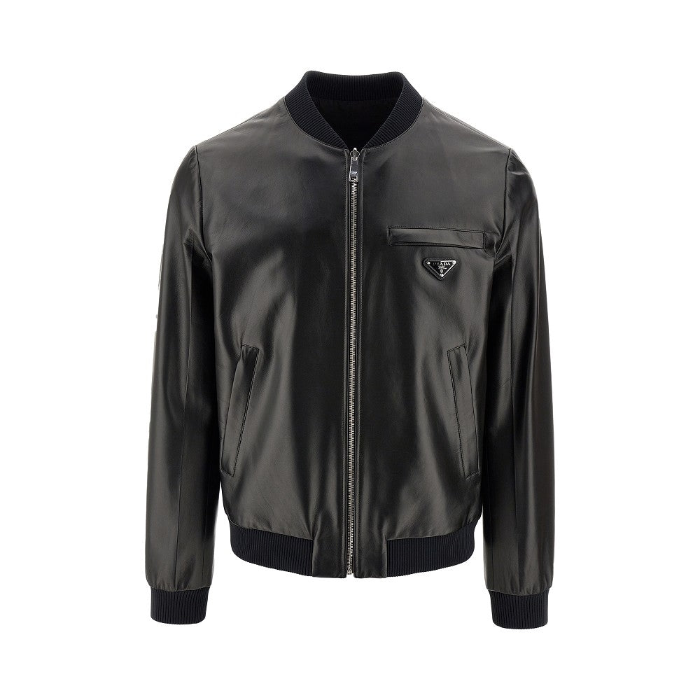 Bomber reversibile in pelle e Re-nylon