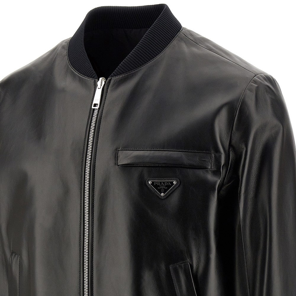 Bomber reversibile in pelle e Re-nylon