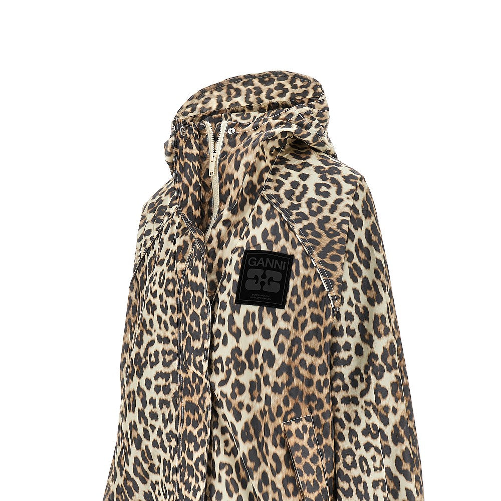 Leopard-print nylon hooded blouson jacket