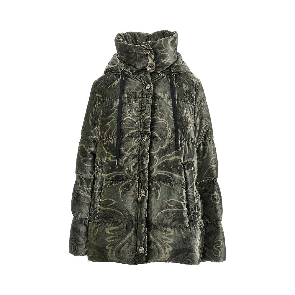 Floral velvet down jacket