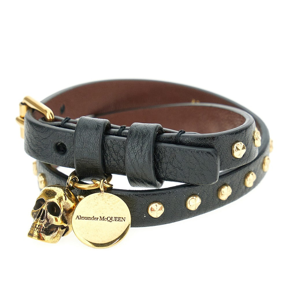 Bracciale in pelle con borchie e Skull
