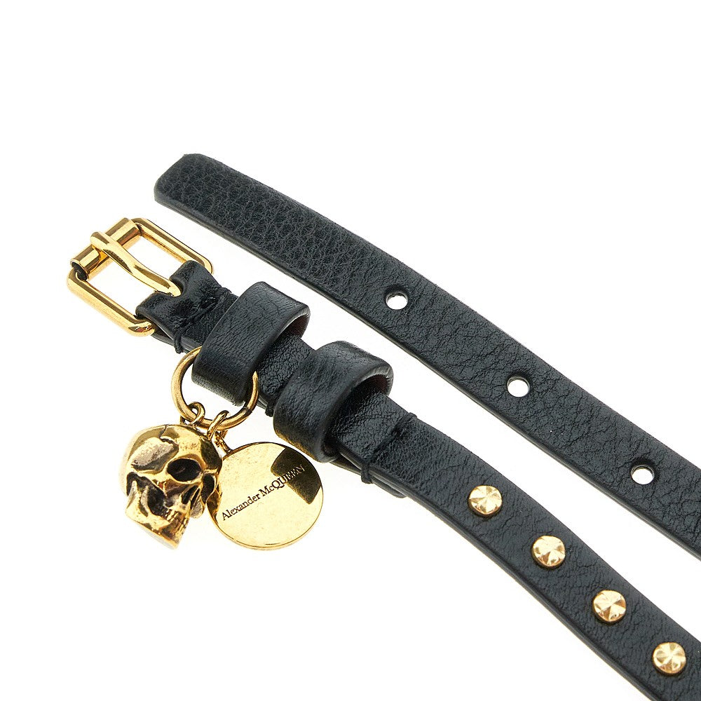 Leather bracelet with studs and Skull