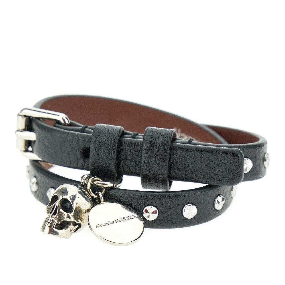 Bracciale in pelle con borchie e Skull