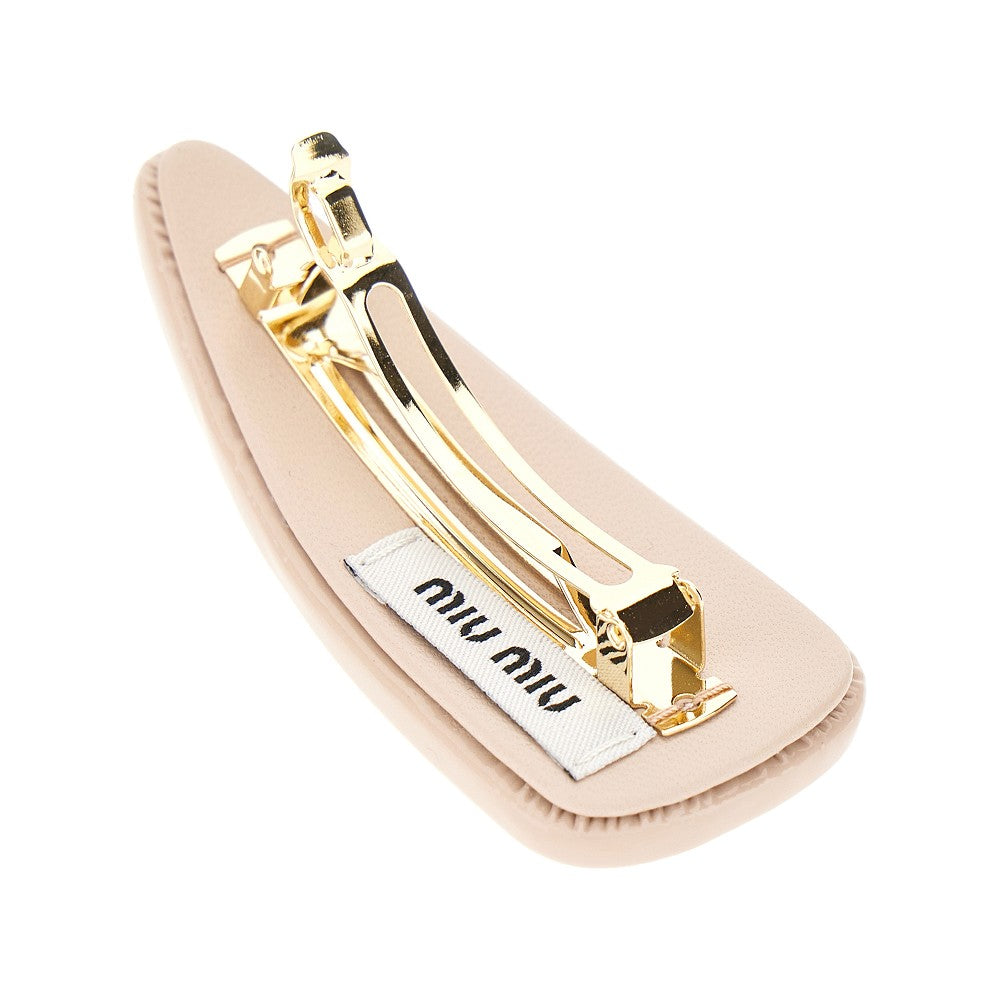 Patent leather hair clip with logo