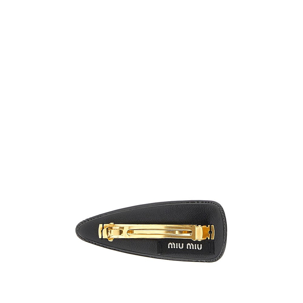 Patent leather hair clip with logo