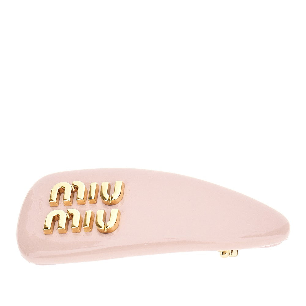 Patent leather hair clip with logo