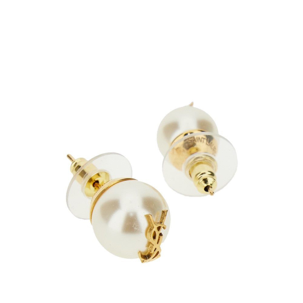 Asymmetrical pearls earrings with logo