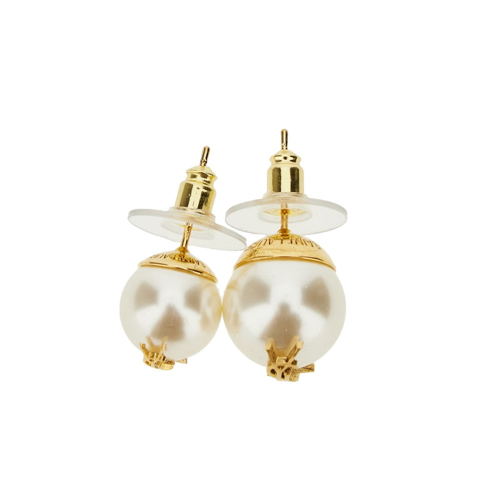 Asymmetrical pearls earrings with logo