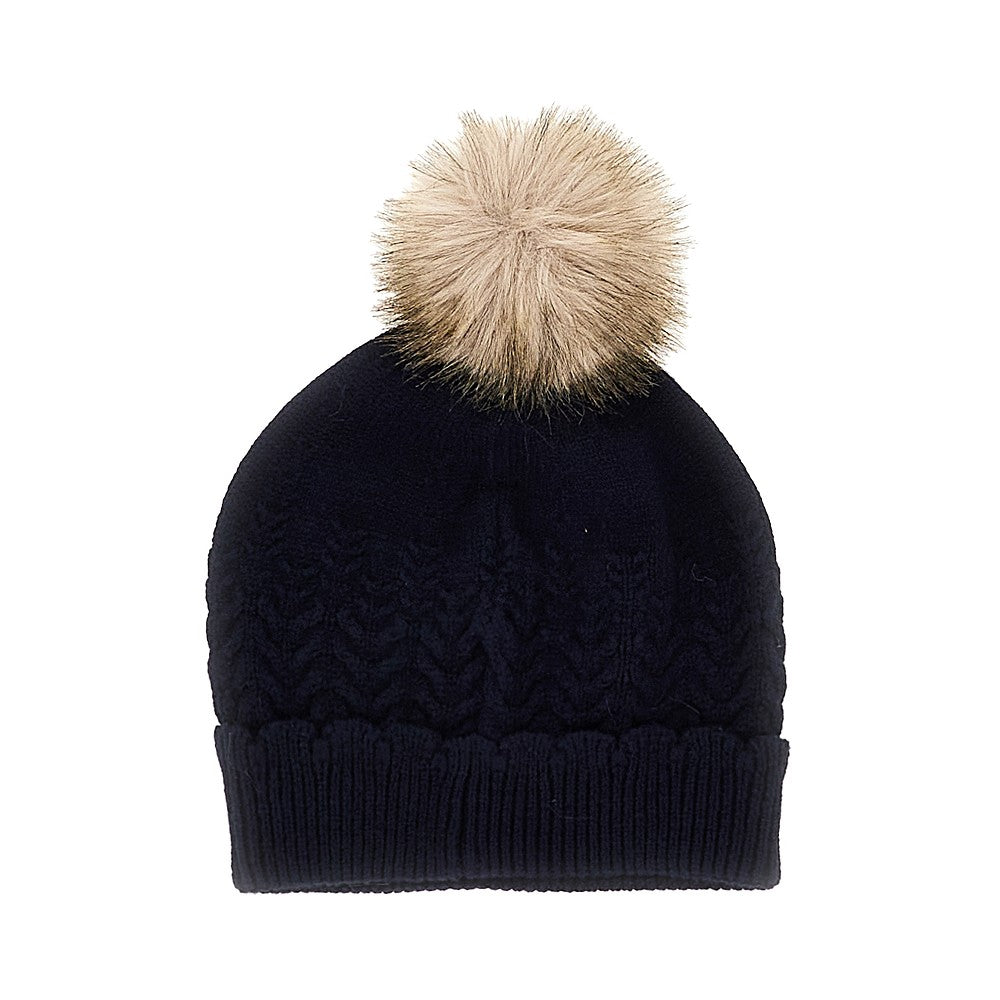 Cappellino in maglia con pom-pon