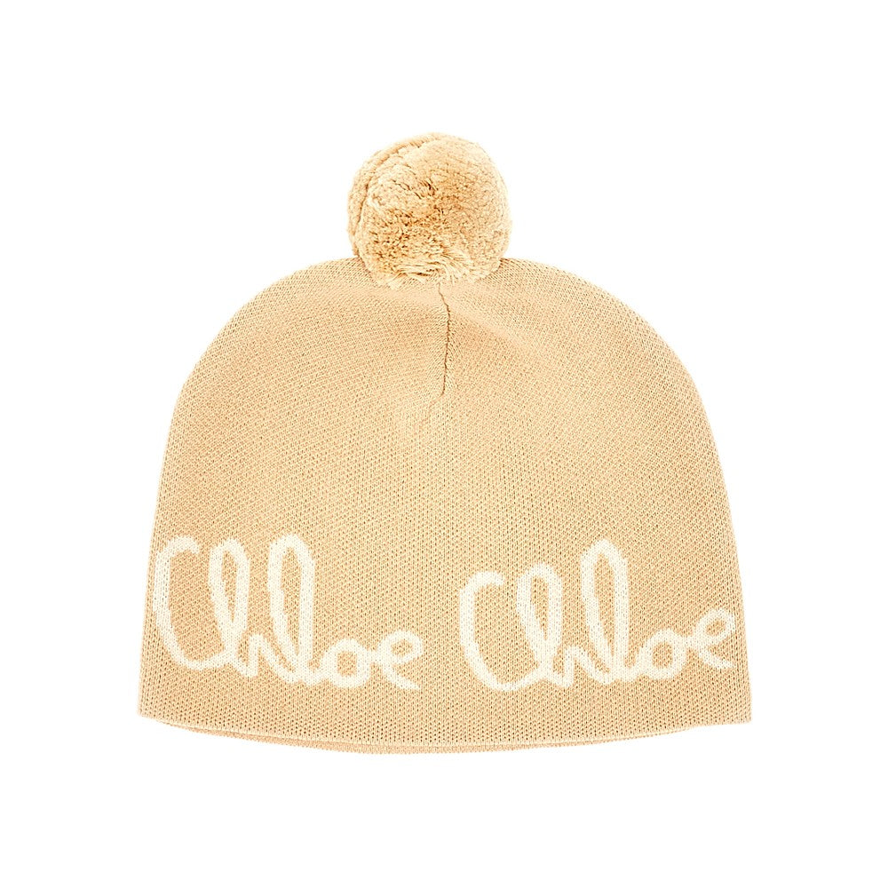 Knitted beanie hat with jacquard logo
