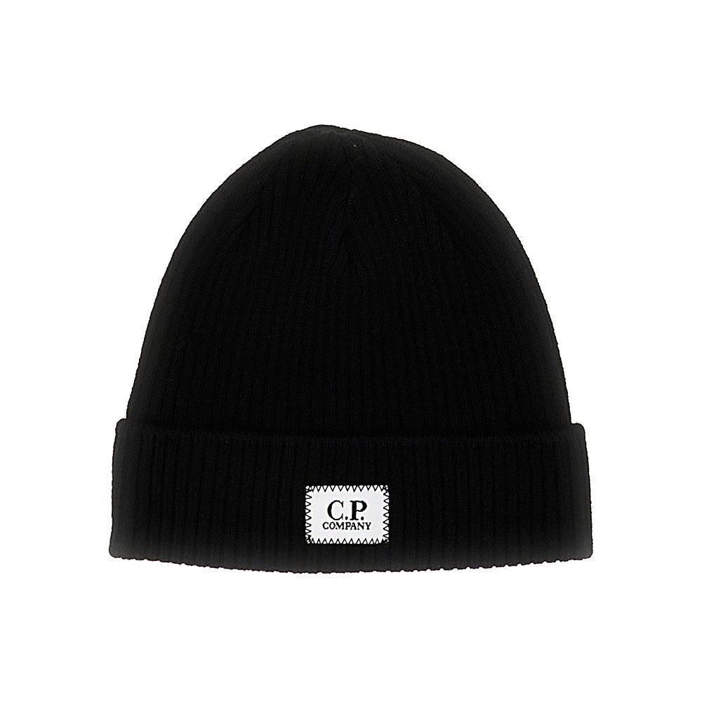 Wool beanie hat with logo patch