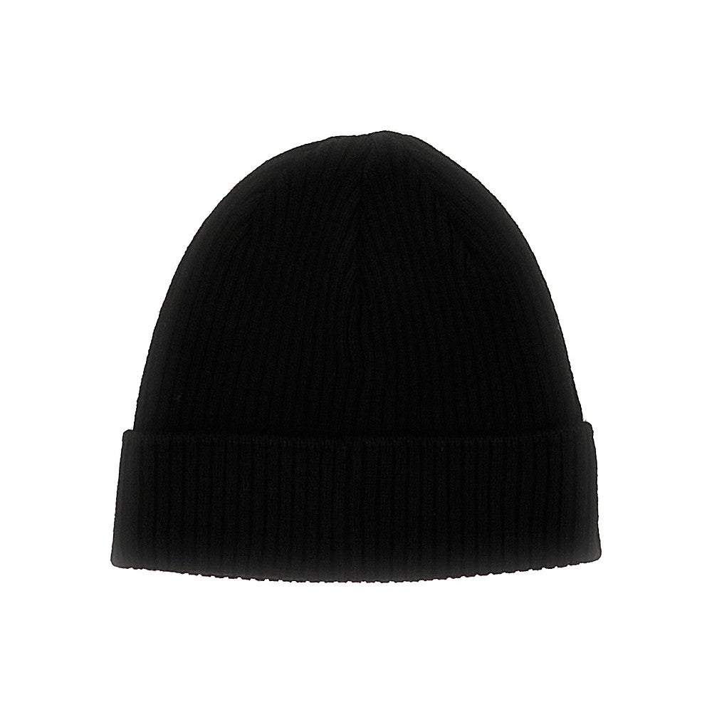 Wool beanie hat with logo patch