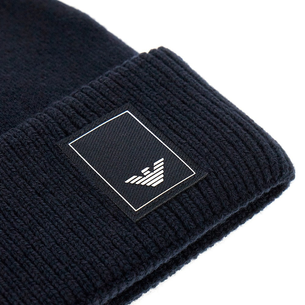 Wool-blend beanie hat with logo patch