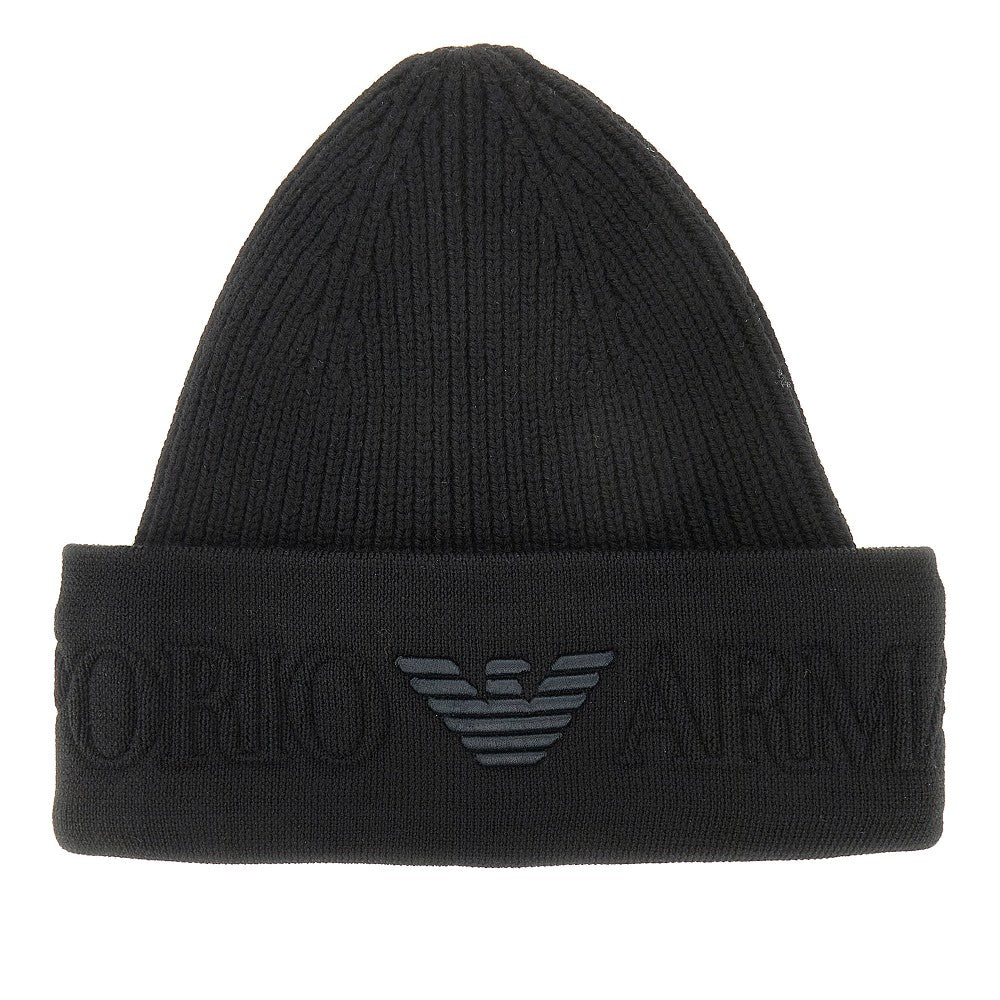 Knitted beanie hat with jacquard logo
