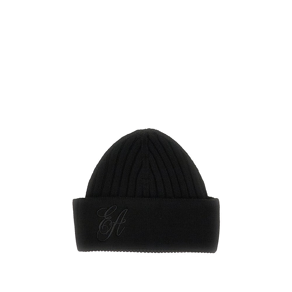 Wool beanie hat with logo embroidery