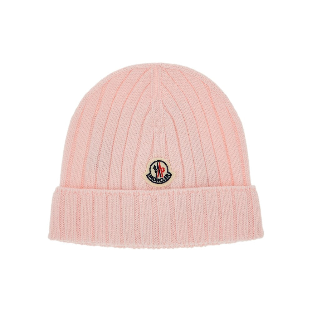 Beanie in lana a costine con patch logo