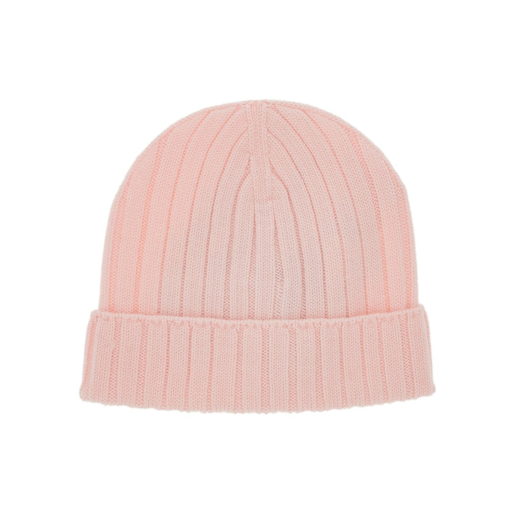 Ribbed wool beanie hat with logo patchj