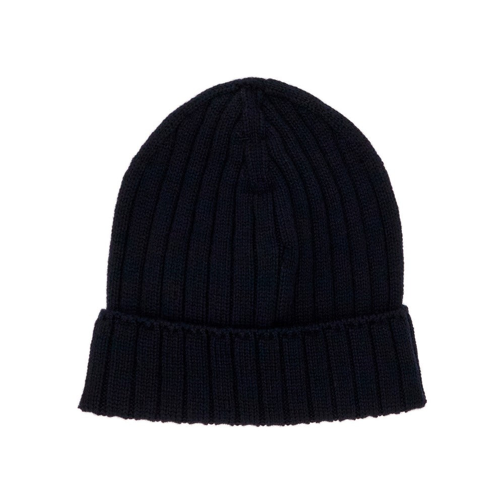 Beanie in lana a costine con patch logo