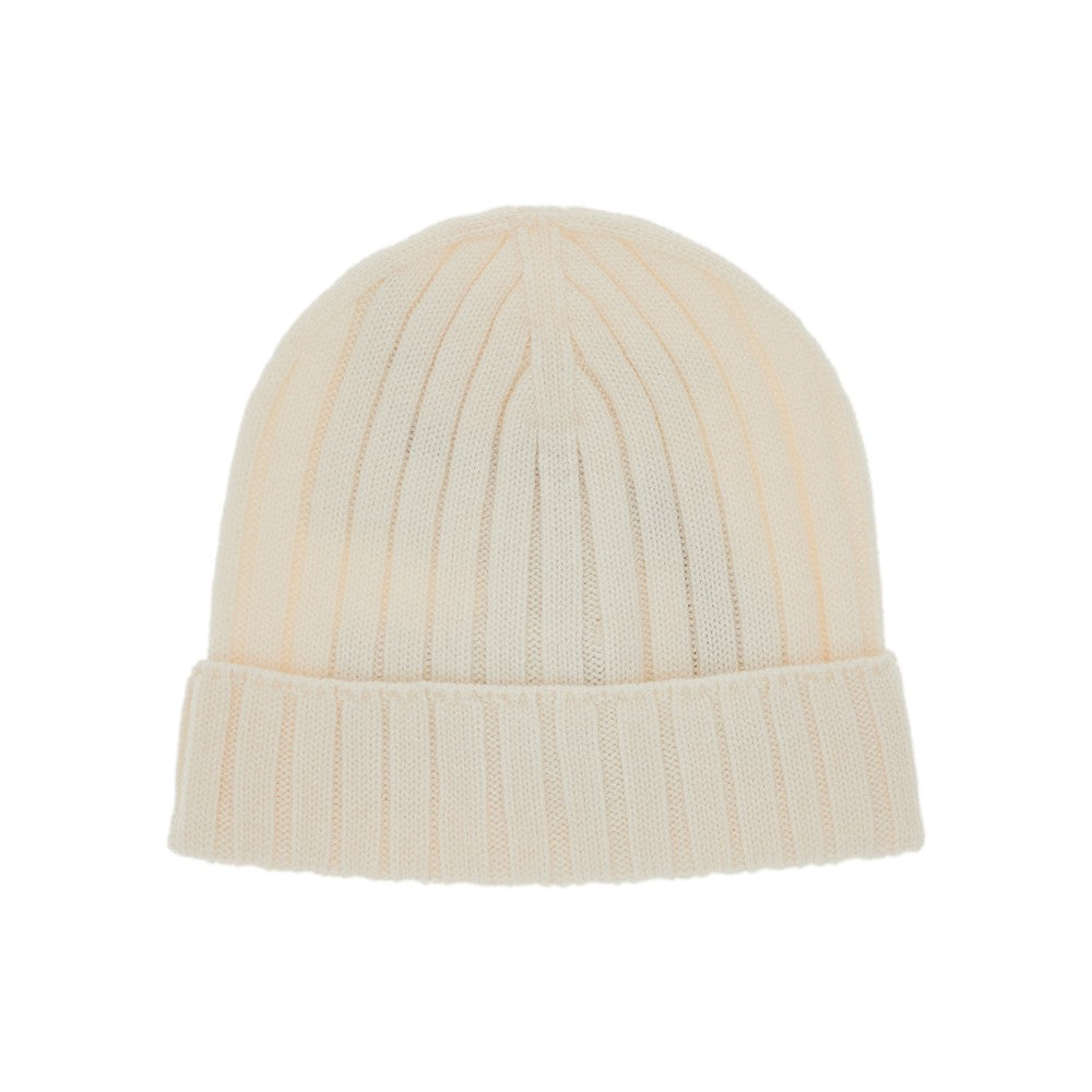 Ribbed wool beanie hat with logo patchj