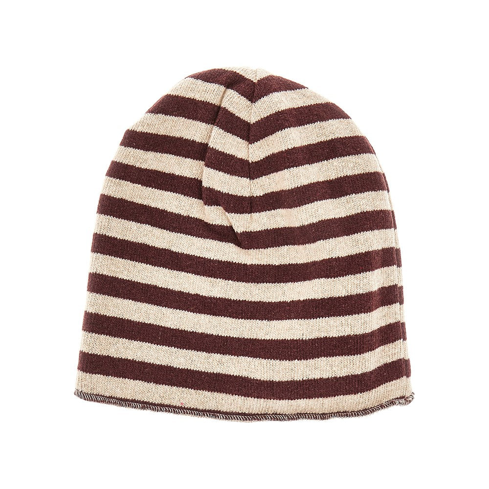 Cotton-blend beanie hat with striped motif